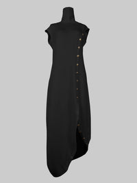 Solid Color Split-Side Loose Sleeveless Shawl Collar Maxi Dresses