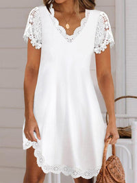 Loose Short Sleeves Solid Color Split-Joint V-Neck Mini Dresses