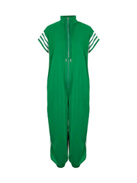 Loose Plus Size Contrast Color Pockets Split-Joint Striped Zipper Stand Collar Jumpsuits Ninth Pants