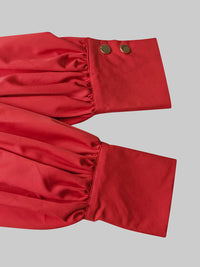 Puff Sleeves Bowknot Solid Color Stand Collar Blouses&Shirts Tops