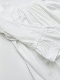 Flared Sleeves Loose Pleated Solid Color Split-Joint Round-Neck Maxi Dresses