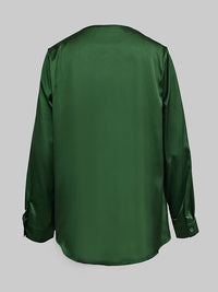 Solid Color V-Neck Long Sleeves Blouse Shirt Top