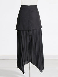 A-Line Loose Asymmetric Buttoned Pleated Split-Joint Zipper Skirts Bottoms