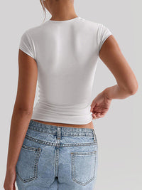 Short Sleeves Skinny Solid Color Square-Neck T-Shirts Tops