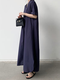 Loose Short Sleeves Solid Color V-Neck Maxi Dresses