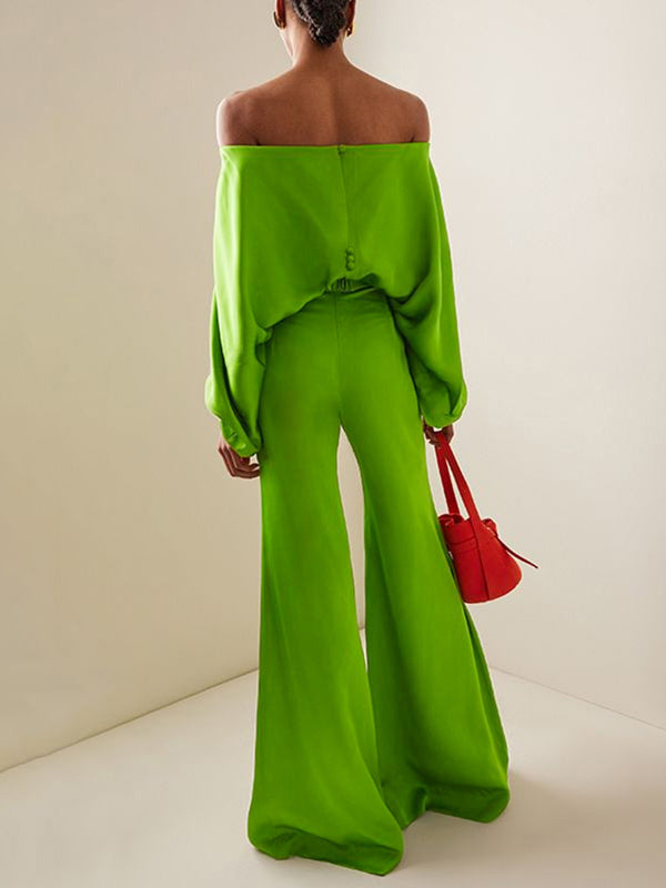 Solid Color Split-Joint Batwing Sleeves Loose Off-The-Shoulder Blouses