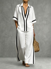 High Waisted Wide Leg Contrast Color Pockets Pants Trousers