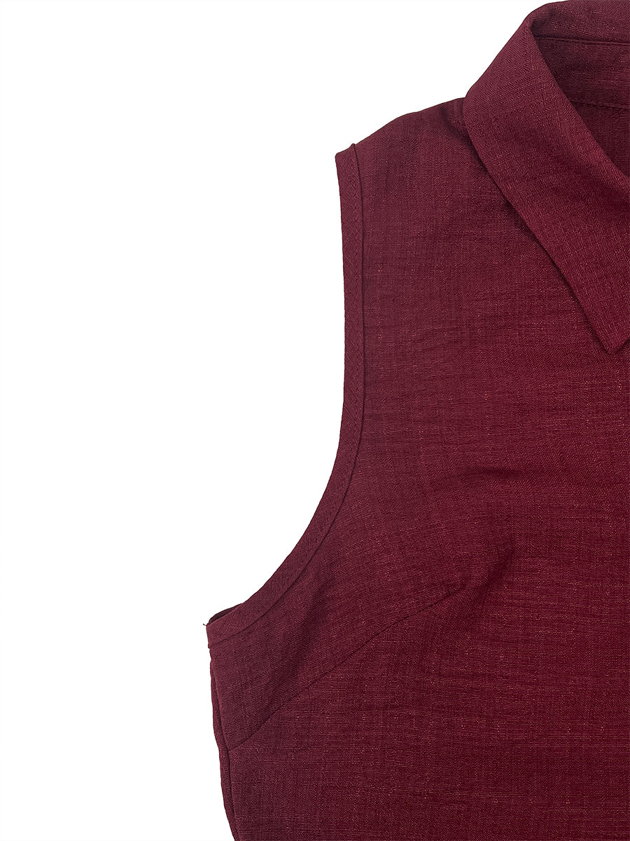 Buttoned Pleated Solid Color High Waisted Loose Lapel Maxi Dresses