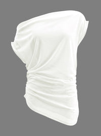 Asymmetric Pleated Solid Color Loose Sleeveless One-Shoulder Blouses&Shirts Tops