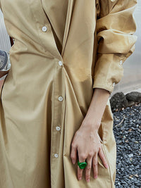Long Sleeves Loose Asymmetric Solid Color Lapel Shirt Dress