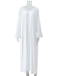 Flared Sleeves Loose Pleated Solid Color Split-Joint Round-Neck Maxi Dresses