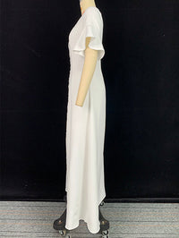 A-Line Flared Sleeves Shiny Solid Color Split-Joint Square-Neck Maxi Dresses