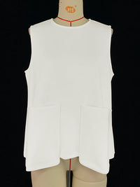 A-Line Loose Solid Color Split-Joint Round-Neck Vest Top