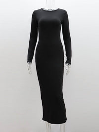 Bodycon Long Sleeves Solid Color Split-Joint Round-Neck Maxi Dresses