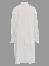 Pleated Solid Color Split-Joint Long Sleeves Loose Lapel Shirt Dress Midi Dresses