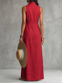 A-Line High Waisted Buttoned Pockets Solid Color Lapel Maxi Dresses Shirt Dress