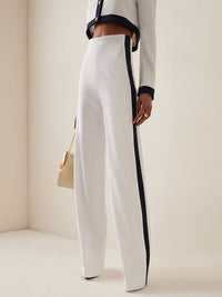 Long Sleeves Buttoned Split-Joint Round-Neck Blouses&Shirts Tops + High Waisted Pants Bottom Two Pieces Set