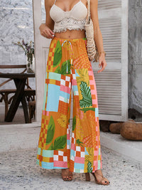 High Waisted Loose Contrast Color Drawstring Pockets Pants Trousers