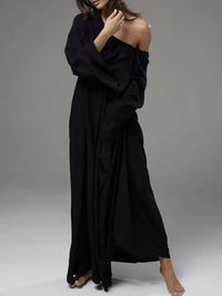 Flared Sleeves Loose Pleated Solid Color Split-Joint Round-Neck Maxi Dresses