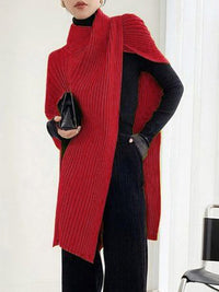 Loose Asymmetric Solid Color Split-Joint High Neck Sweater Tops