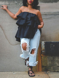A-Line Loose Elasticity Layered Ruffled Solid Color Tube Vest Top