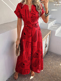 High Waisted Loose Buttoned Contrast Color V-Neck Jumpsuits