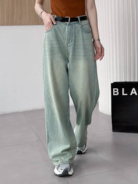 High Waisted Loose No Belt Pockets Jean Pants Bottoms