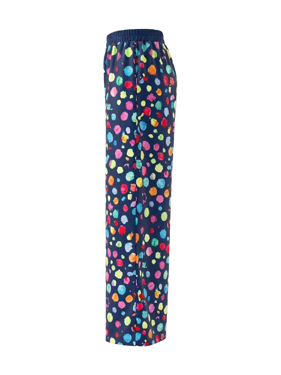 Contrast Color Elasticity Pockets Polka Dot High Waisted Wide Leg Trousers Pants