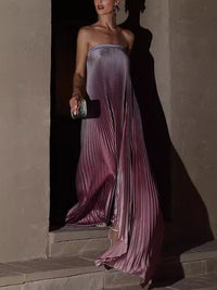 A-Line Loose Elasticity Gradient Pleated Tube Evening Dresses Maxi Dresses