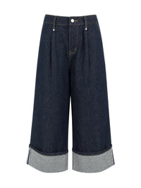 Loose Wide Leg Pleated Pockets Jean Pants Bottoms