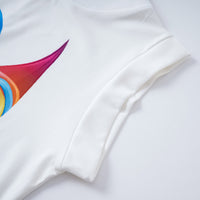 Cap Sleeve Loose Multi-Colored Printed High-Neck T-Shirts Tops