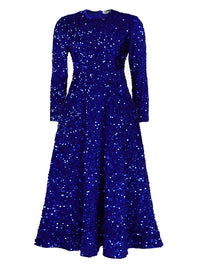 A-Line High Waisted Sequined Split-Joint Zipper Round-Neck Maxi Dresses
