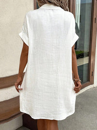 Loose Short Sleeves Buttoned Pockets Lapel Mini Dresses