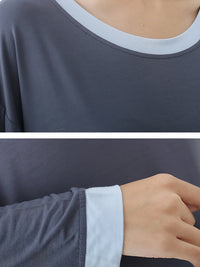 Long Sleeves Loose Contrast Color Round-Neck Two Pieces Pajama Set