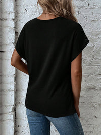 Batwing Sleeves Loose Asymmetric Pleated Solid Color Split-Joint Round-Neck T-Shirts