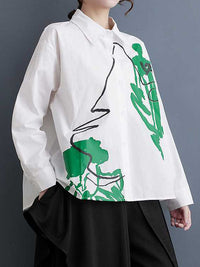 High-Low Long Sleeves Buttoned Printed Lapel Blouses&Shirts Tops
