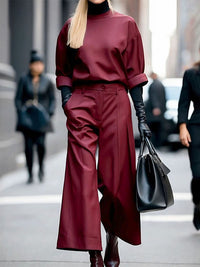 Solid Color Zipper Loose Ninth Pants Trousers Casual Pants Bottoms