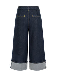 Loose Wide Leg Pleated Pockets Jean Pants Bottoms