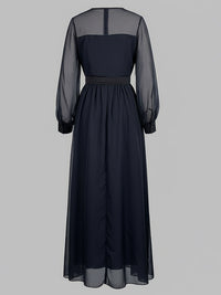 False Two Loose Gauze Pleated See-Through Round-Neck Maxi Dresses