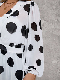 High Waisted Long Sleeves Pleated Polka-Dot See-Through Split-Joint Deep V-Neck Maxi Dresses Outerwear