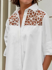 Long Sleeves Loose Gauze See-Through Solid Color Split-Joint Lapel Midi Dresses Shirt Dress