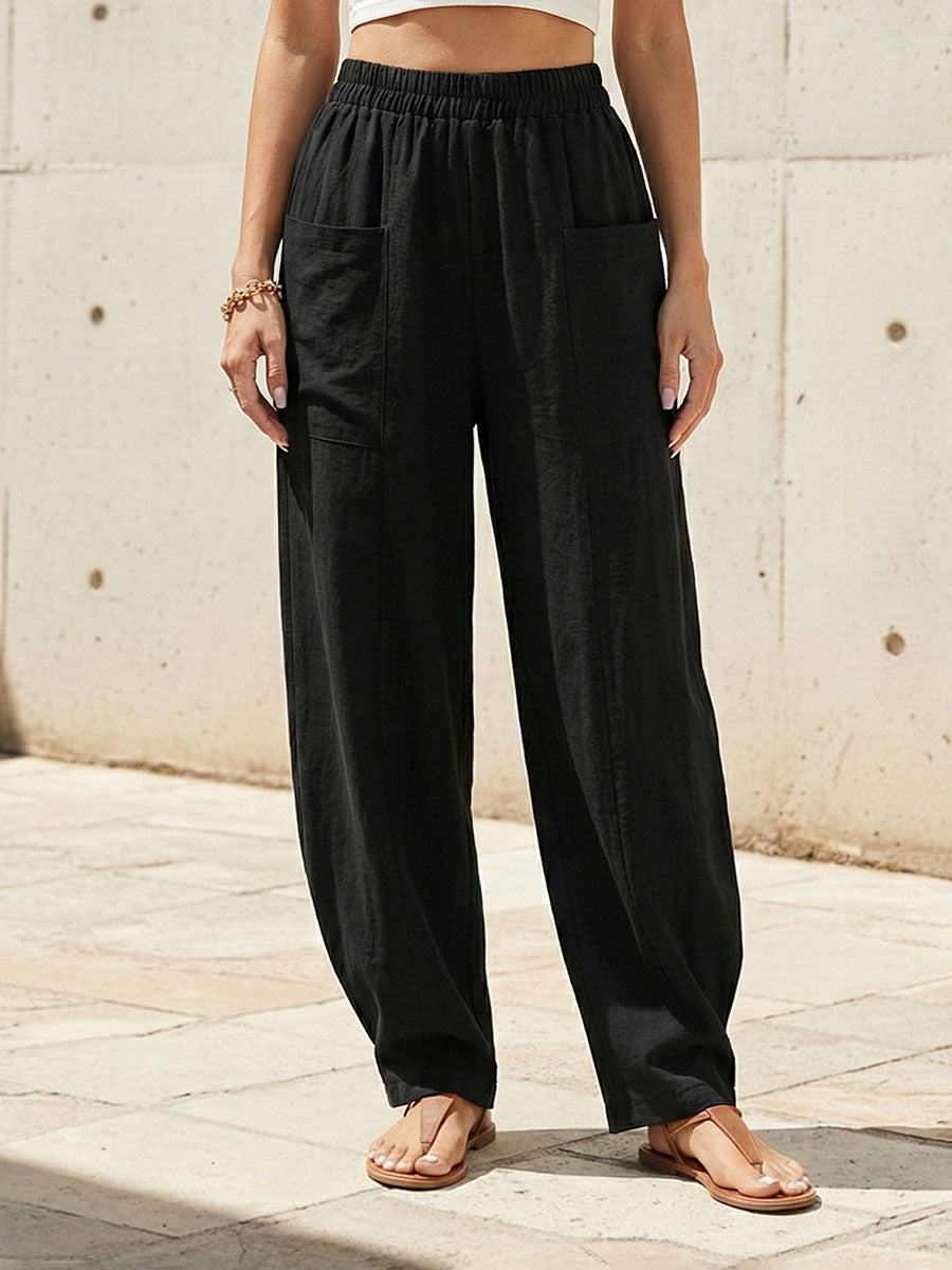 Elasticity Pockets Solid Color Loose Plus Size Pants