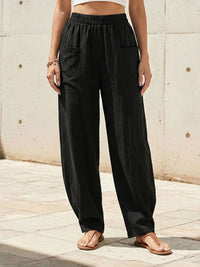 Elasticity Pockets Solid Color Loose Plus Size Pants