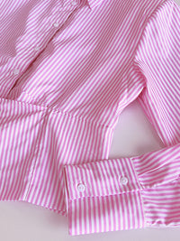 Long Sleeves Loose Asymmetric Split-Joint Striped Lapel Blouses