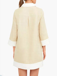 A-Line Loose Buttoned Contrast Color Pockets Stand Collar Mini Dresses