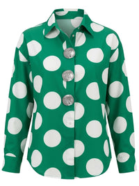 Long Sleeves Loose Buttoned Contrast Color Polka-Dot Lapel Blouses&Shirts Tops
