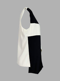 Loose Sleeveless Asymmetric Contrast Color V-Neck Vest Top