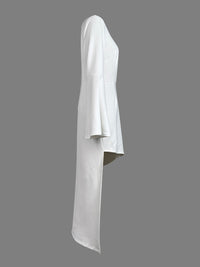 High-Low Long Sleeves Asymmetric Solid Color One-Shoulder Maxi Dresses