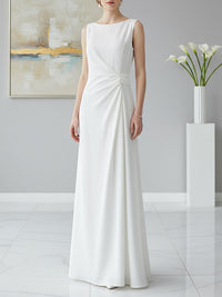 Sleeveless Gauze Pleated Solid Color Split-Joint Round-Neck Evening Dresses Maxi Dresses