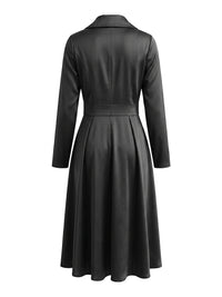A-Line Three-Quarter Sleeves Pleated Pockets Solid Color V-Neck Midi Dresses